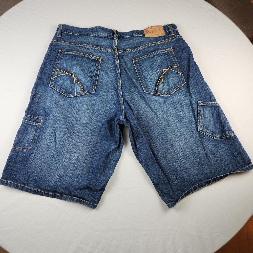 Karl Kani Mens Blue Denim Jeans Shorts Jorts Size 40 Baggy Y2K Skater Hip Hop